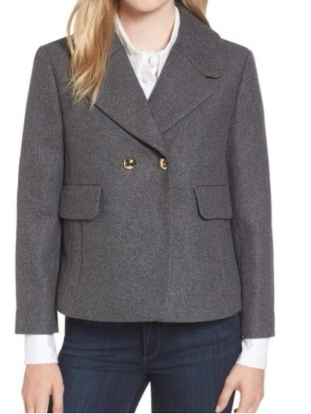 Draper James Wool Campbell
Short Cropped Coat in Heathered Grey
